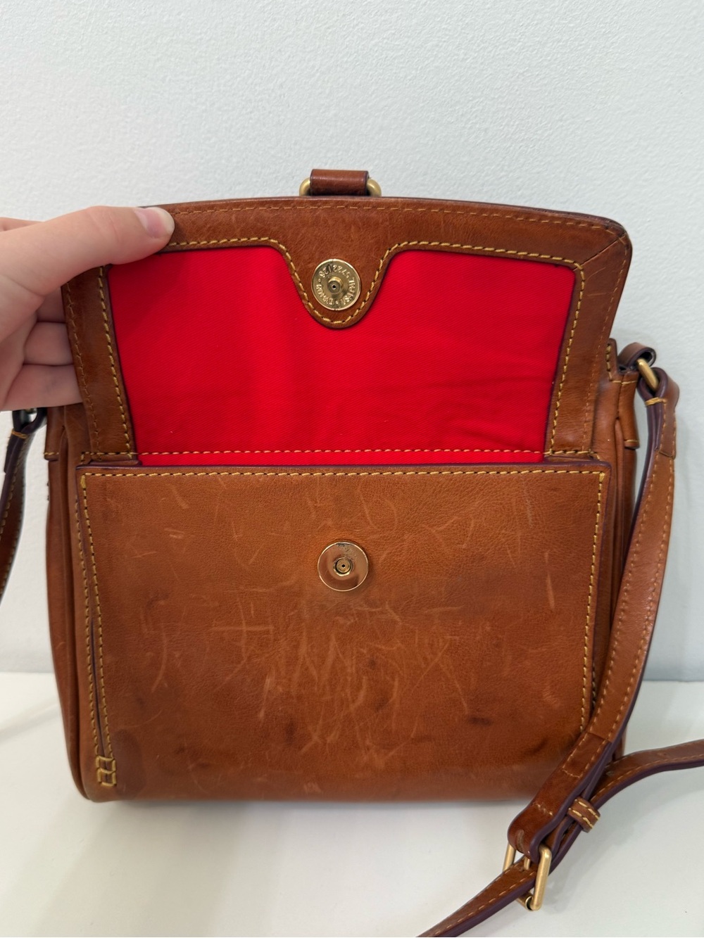 Dooney & Bourke Florentine Pocket Crossbody Brown Cognac Distressed Leather - Picture 16 of 16